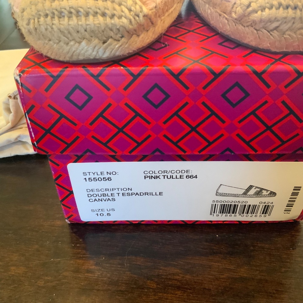 Tory Burch double t canvas espadrille in pink tulle, BNIB,MSRP$198, HTF - Picture 9 of 11